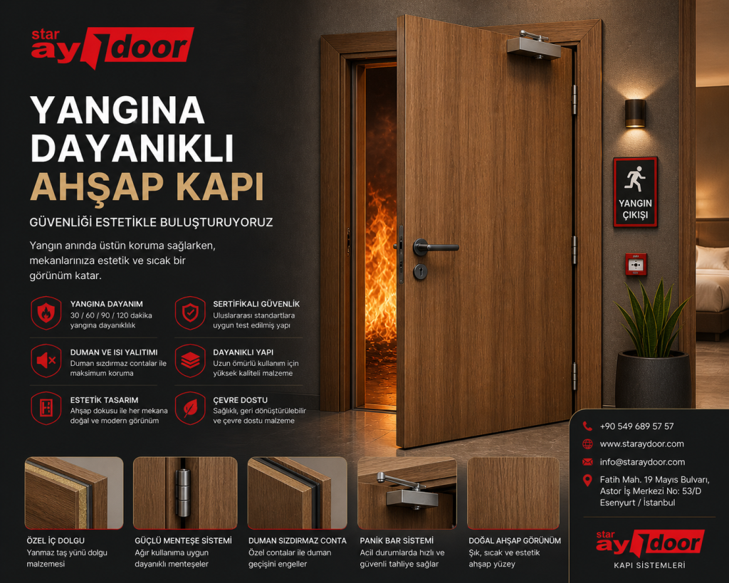 Serik Sertifikalı Yangına Dayanıklı Ahşap Otel Kapısı